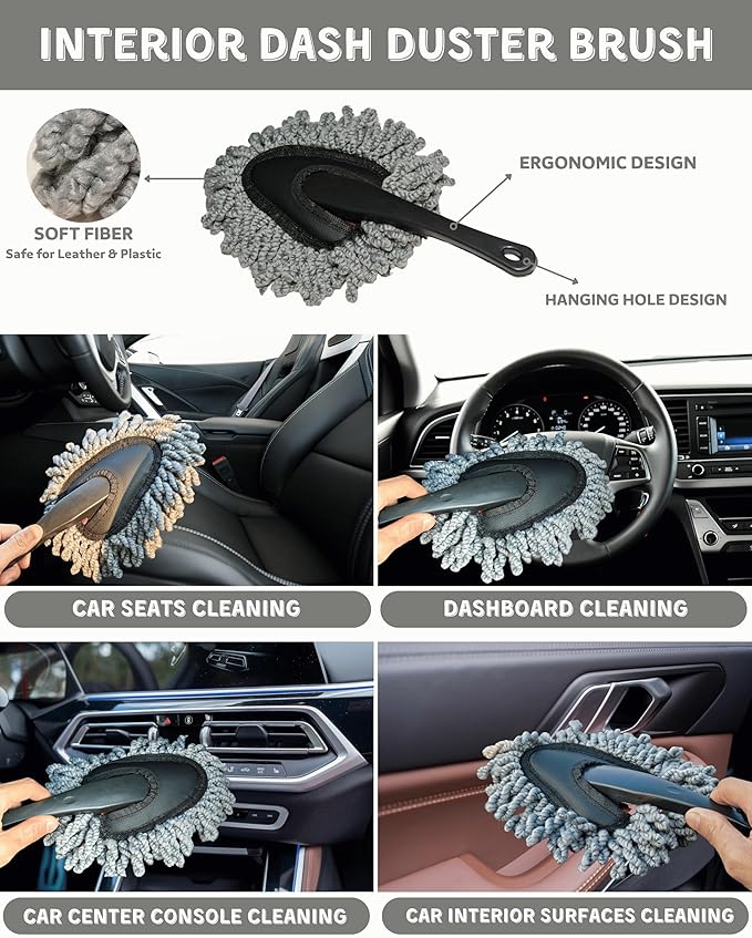 18Pcs Professional Car Interior Detailing Kit All-in-One Cleaning Tools for Windows, Dashboard, Vents, Windshield Cleaner Bru