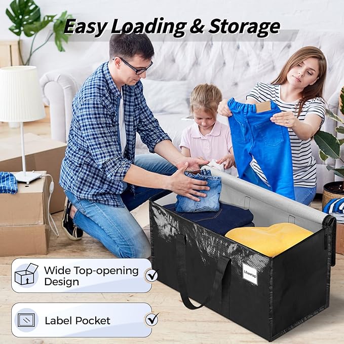 16 Pack Extra Large Heavy Duty Moving Bags, Black Storage Bins with Lids, Reinforced Handles & Heavy-Duty Zippers Moving Boxe