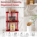 Sezanrpt 3 Tier Countertop Corner Organizer Shelf 7x7x15.7 Inch, Red Countertop Acrylic Bathroom Corner Shelf, Vanity Storage