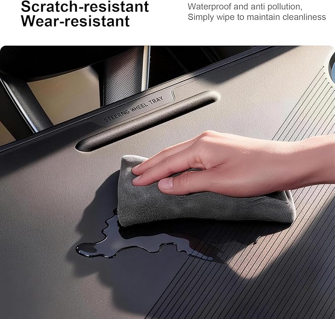 2-in-1 Car Steering Wheel Desk Tray & Car Seat Gap Filler Organizer - Silicone Look Table for Laptop, Eating Food, Writing -