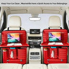 Car Back Seat Organizer, Black Woven Leather Storage Bag, Multifunctional Rear Seat Protector with Tablet Holder, 25.2x17.7 Inches, Red