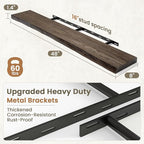 Fun Memories Floating Shelves for Wall Decor Set of 1-48 Inch Solid Elm Wood Live Edge - Rustic Walnut Wall Shelves with Invi