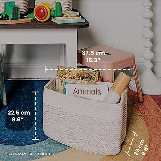 OrganiHaus Rainbow Basket - Colorful Woven Storage Basket for Playroom, Nursery & Classroom Decor & Toy Storage, Rainbow Stit