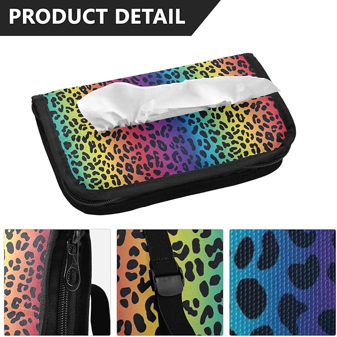 Car Tissue Holder Car Visor Organizer Tissue Box Holder for Car Sun Visor Organizer with Car Vehicle Accessories Essentials Interior for Women Men Rainbow Leopard Print