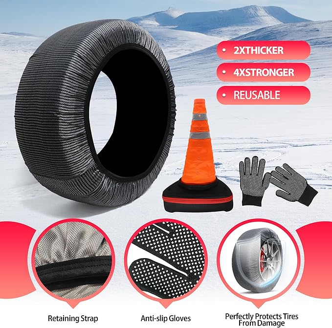 K-Musculo Snow Socks for Tires Traffic Cones, Snow Socks Snow Chain for Car SUV Pickup Easy to Use, Ultimate Grip, Washable.1