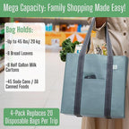 VENO 4 Pack Reusable Grocery Bags, Heavy-Duty Shopping Bags with Handles, Bags for Shopping Cart with Hard Bottom to Stand Upright, Foldable, Multi-Purpose(Light Blue, 4 Pack)