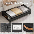 LAMU Under Bed Storage with Wheels 2 Pack, Under Bed Storage Containers with Clear Lid & PU Leather Handle, 6.7 Inches Height