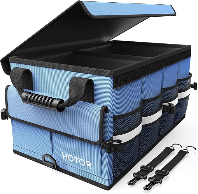 HOTOR Car Trunk Organizer - Foldable Trunk Organizer for SUV, Car Storage with Reflective Strips Securing Cover, Large Capacity