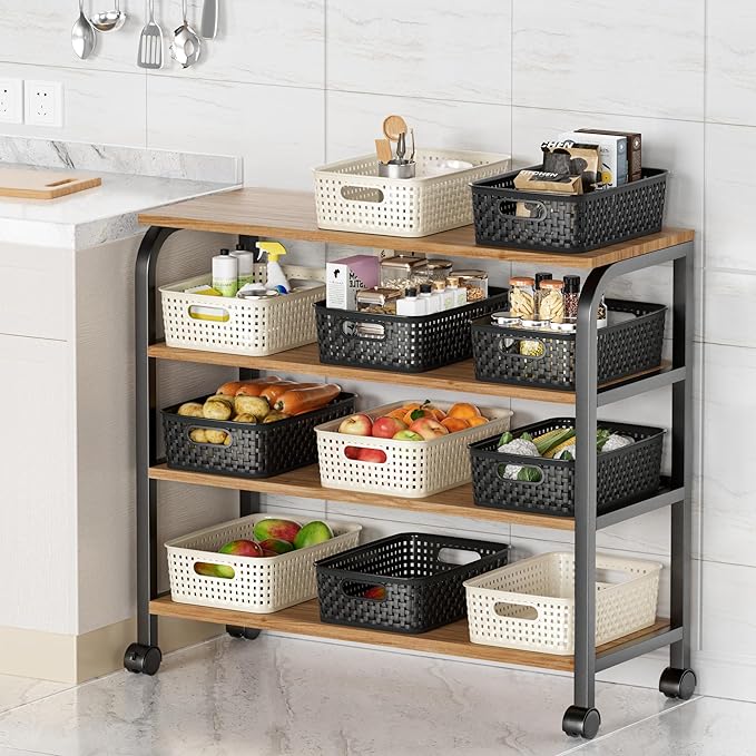 FUCDTEFC White Plastic Basket, 8 Pack Home Organization and Storage Baskets with Handles, Space Saving Woven Organizer Bins P