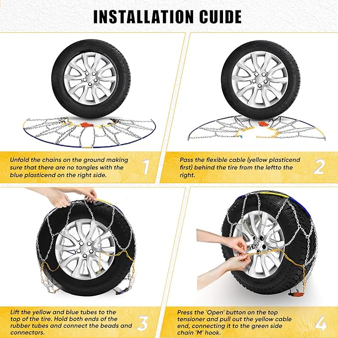 232605 Adjustable Snow Tire Chains for Light Truck, SUV, Cars, Pickups, 2 Pack Anti-slip Snow Chains for Pickup Trucks Winter