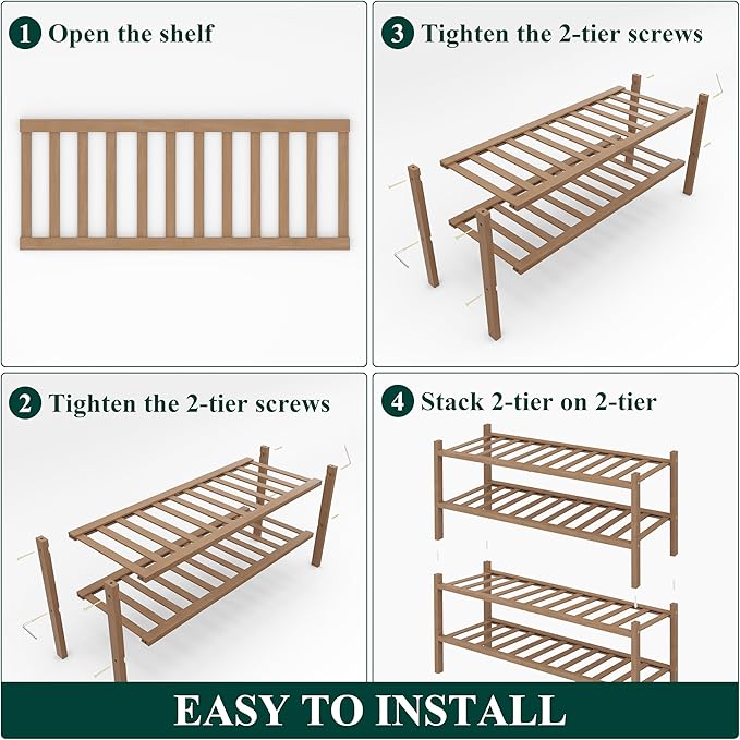 Smiry Shoe Rack, 4 Tier Thick Bamboo Shoe Organizer, Stackable Free Standing Wooden Shoe Storage Shelf for Closet, Entryway, 