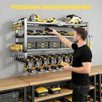 MOOMSINE Large Power Tool Organizer Wall Mount, 4-Tier Heavy Duty Metal Storage Rack Loads 400lbs, Battery Tools Hanger with 