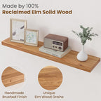 Floating Shelves for Wall Decor, 8" Deep Rustic Solid Elm Wood Floating Shelves Wall Mounted, Wall Shelves with Invisible Bra