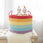 OrganiHaus Rainbow Blanket Basket for Classroom & Nursery, Extra Large Woven Laundry Basket w/Handles, Kids Toy Organizer & S