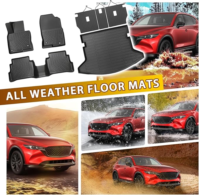 Powerty Floor Mats for Mazda CX-5 2017-2025, All Weather TPE Custom Cargo Liner Seat Back Covers Protectors Replacement for Mazda CX-5 Accessories (Floor Mats+Backrest Mat+Trunk Mat)