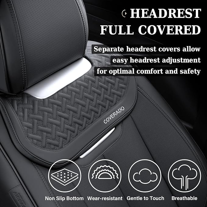 Coverado Car Seat Covers Full Set, Luxury Nappa Leather Seat Cover, Universal Seat Covers for Cars, Front and Back Waterproof