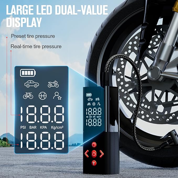 GOOLOO AP150 Tire Inflator Portable Air Compressor, 2X Faster 150PSI Cordless Air Pump for Car Tires with Auto-Shutoff, Portable Tire Pump with Digital Pressure Gauge for Car, Motorcycle,Bike, Ball