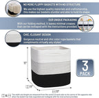 NaturalCozy Storage Cubes 11 Inch Cotton Rope Woven Baskets for Organizing, 3-Pack | Cube Storage Bin | Square Storage Basket