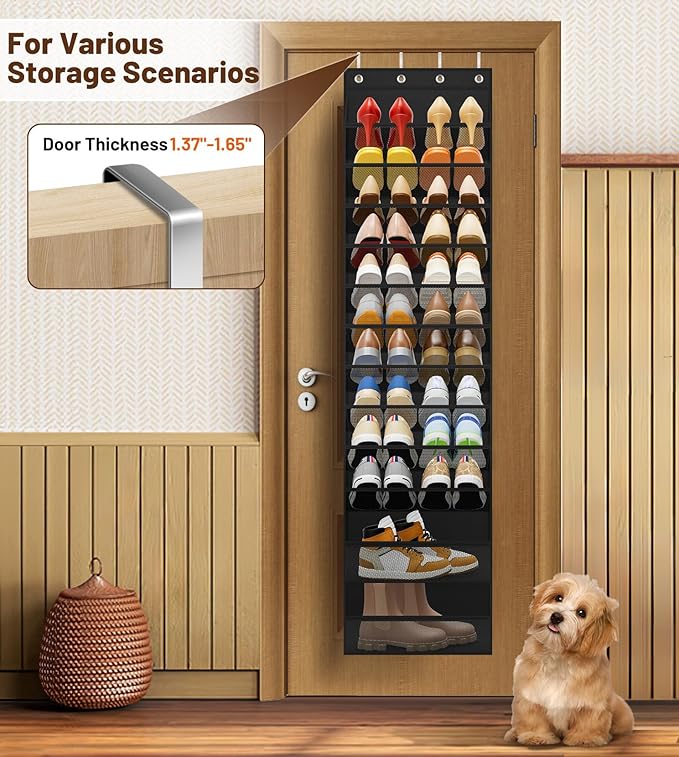 MISSLO 12 Tier Over the Door Shoe Organizer Hanging Shoe Rack for Closet Storage Sneaker Holder for Door Fit 24 Pairs Sandals