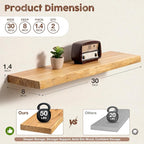 fuqing Live Edge Floating Shelves for Wall 30 inch, 8 Inch Deep Solid Elm Wood Floating Wall Shelves - Rustic Wooden Shelves 