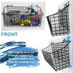 G.CORE 2 Pack Pegboard Baskets, Black Metal Shelves Hooks to 1/8" and 1/4" Hole Peg Boards, Peg Board Baskets Bins Set - Tool