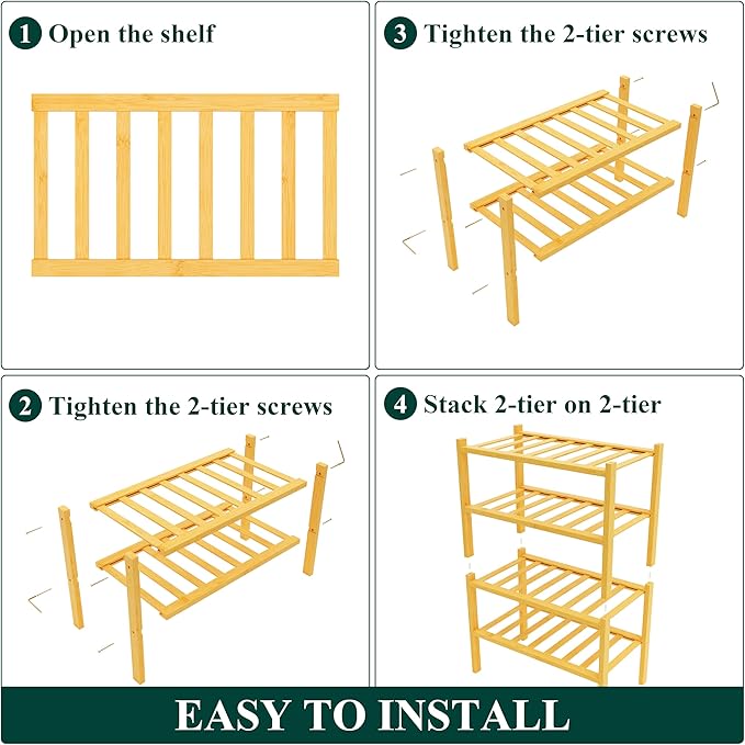 Smiry Shoe Rack, 4 Tier Small Bamboo Shoe Organizer, Stackable Free Standing Wooden Shoe Storage Shelf for Closet, Entryway, 
