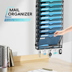 20-Tier Wall File Organizer with 5 Hooks, Hanging Mail Organizer Wall Mounted File Holder, Magazine Rack for Papers, Folders,