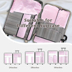 U+U 10 Set Compression Packing Cubes - Ultralight Pink Stripe Travel Organizers with Laundry Bag, Space-Saving Suitcase Organ