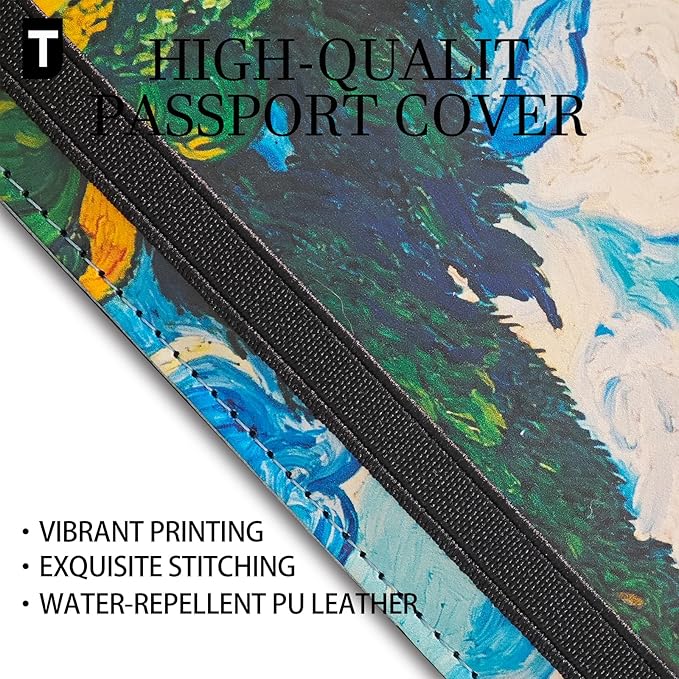 Cartoon Passport Holder and Luggage Tag Set Artistic PU Leather Passport Cover Wallet with Funny Luggage Tag for Travel Suitc
