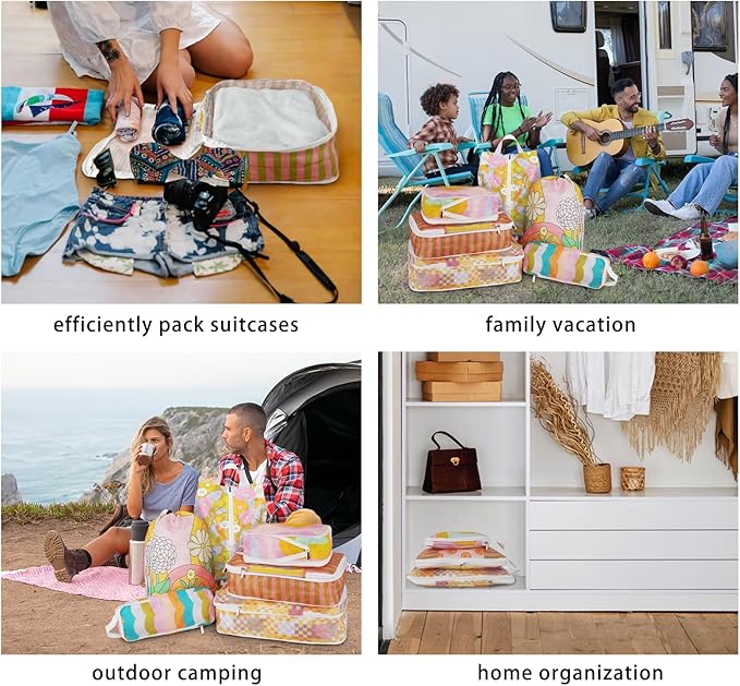 6 Pcs Compression Packing Cubes, Packing Cubes for Travel, Waterproof Luggage Organizer Bags Set, Cute Packaging Cubes for Wo