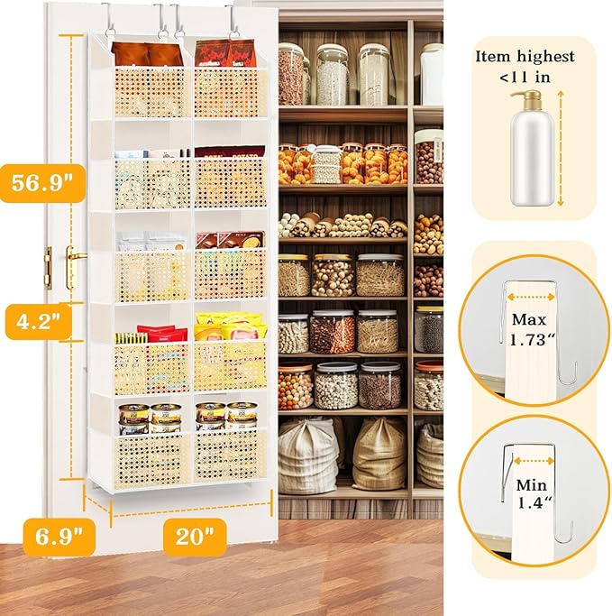 Over The Door Organizer 5 Tiers, Extra Large Behind Door Storage of 10 Compartments, 80 lbs Weight Capacity Hanging Storage O