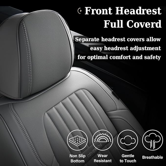 Coverado Car Seat Covers Full Set, Gray Car Seat Cover, Seat Covers for Cars, Waterproof Car Seat Protector, 5 Pieces Nappa C