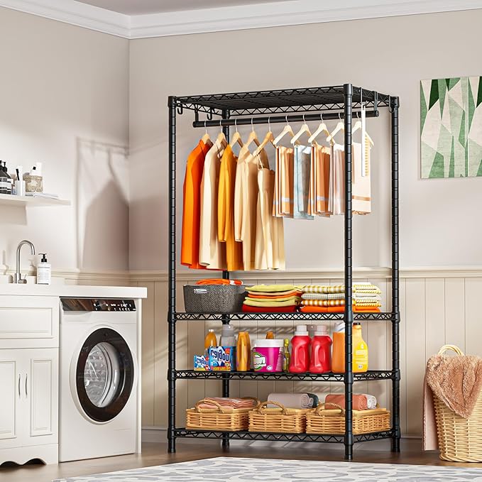 Ulif H4 Portable Closets, 4-Tier Metal Clothes Garment Rack for Bedroom and Cloakroom, Clothing Closet Storage and Organizer 