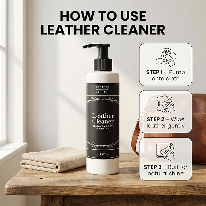 LEATHER VILLAGE Leather Cleaner and Conditioner for Car Seats, Furniture & Couch 2-in-1 Leather Care Kit with Wipe Cloth – No