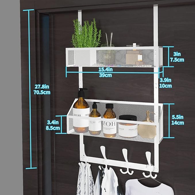 Kaiferty Over The Door Hooks Organizer, Coat Rack Over The Door Storage Hanger Towel Rack, Back of Door Storage Organizer for