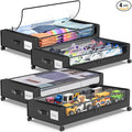 Under Bed Storage with Wheels, 4-Pack Underbed Storage Containers with Clear Lids, Under Bed Shoe Storage Organizer, Rolling 