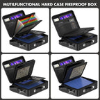Fireproof Document Box with Lock＆Shoulder Strap, Hard-Shell Case File Organizer with Accordion File Folder, Multi-Layer Porta