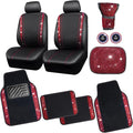 CAR PASS Rhinestone Red Bling Diamond Car Seat Covers Leather Black & Shining Car Floor mats Carpet with Anti-Slip Nibs& Blin