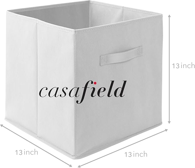 Casafield Set of 6 Collapsible Fabric Cube Storage Bins, White - 13" Foldable Cloth Baskets for Shelves, Cubby Organizers & M
