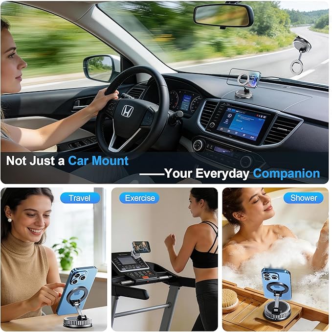 Car Phone Holder for Magsafe [2026 89+LBS Suction & 3700gf Magnetic] 360° Adjustable Cell Phone Mount, Phone Holders for Your Car Accessories Kit for iPhone 17-12 Series