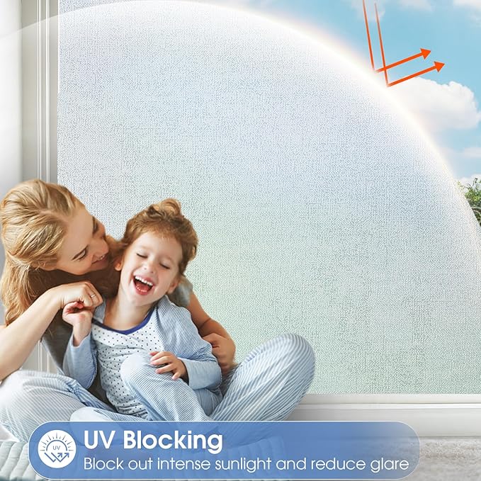 SUNBABY Window Privacy Film Frosted Glass Windows Clings Heat Blocking Windows Film Decorative Bathroom Door Windows Coverings Frosting Day and Night Privacy Film Home Window Tint,17.5x157.5IN