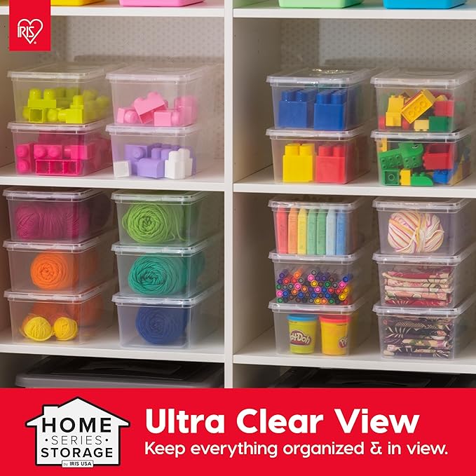 IRIS USA 20-Pack Storage Bins with Lids, 6 Quart, Shoe Boxes Clear Stackable Containers Organize Shoes Closet Shelves, Classr
