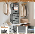 Durable 6-Tier hanging closet organizer with 5 Drawers & 3 Side Pocket,Thickened Fabric Hanging Shelves Holder with Sturdy Ho