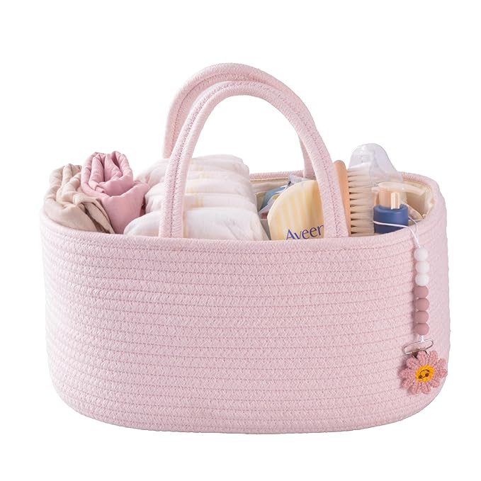 Baby Diaper Caddy Organizer for Girl Boy Rope Nursery Storage Bin Basket Portable Holder Tote Bag for Changing Table Car Trav