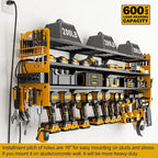 12 Cordless Drill Holder Large Power Tool Organizer Wall Mount with Side Pegboard & Screwdriver Holder, 4-Tier Heavy Duty Met