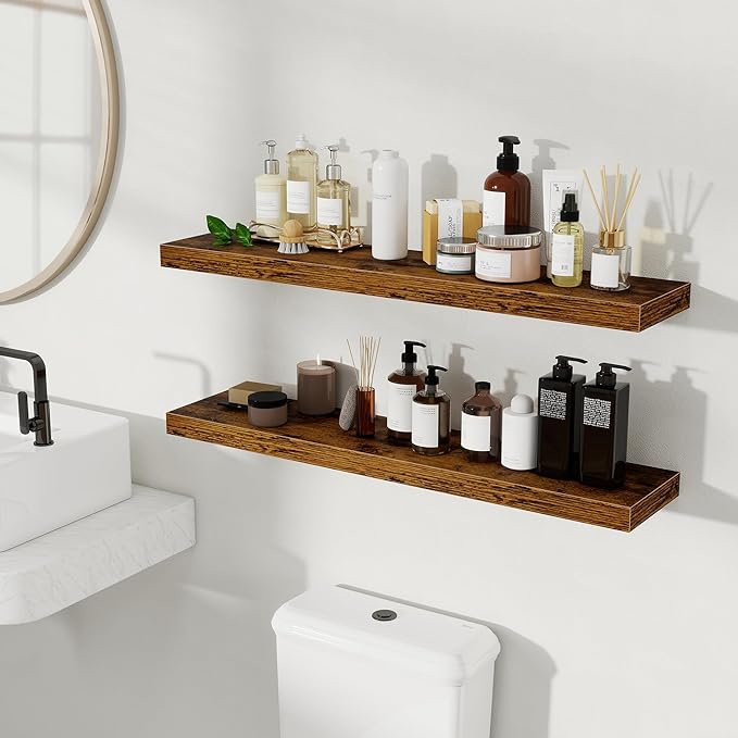 Fun Memories Floating Shelves for Wall, Rustic Wood Wall Mounted Shelves for Bathroom, Bedroom, Living Room and Kitchen, Stor