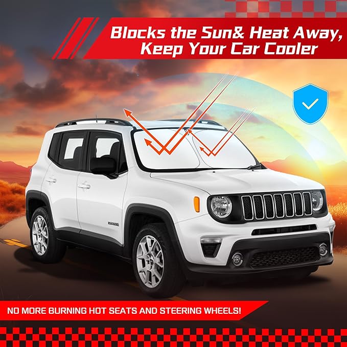 ARISMOTOR Windshield Sun Shade for Jeep Renegade 2015-2024, Custom Fit Foldable Front Window Sunshade Sun Visor Protector, Block UV Rays Keep Your Car Cooler