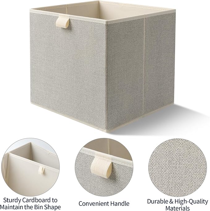 Storage Baskets, 11.8-Inch Woven Fabric Bins, Storage Cubes with Reinforced Handles, Organizer Bins for Closet Shelves, Folda