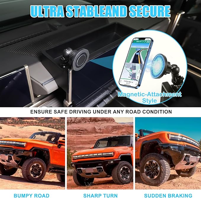 for Hummer EV Accessories Phone Holder Mount Dashboard Organizer Storage,Magnetic 360 Degree Rotatable Center Console Phone Mount Stand Dash Insert Box for Hummer EV SUV Pickup 2022-2025 2026 (F)