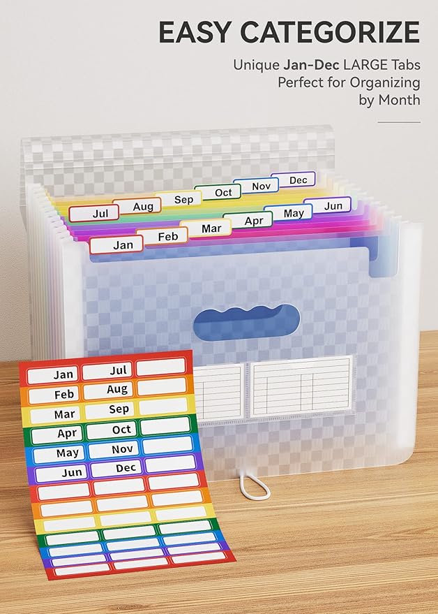 ABC life 12-Pocket Accordion File Organizer, Expandable File Folder with Colorful A-Z Tabs, Portable Bill & Receipt Organizer